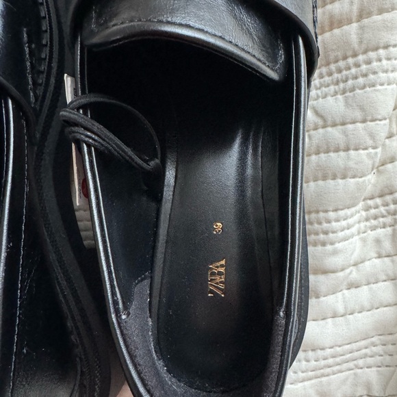 Zara Black Leather Platform Loafers - Picture 5 of 8